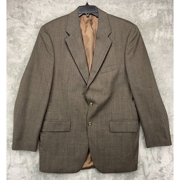 Polo University‎ Club Ralph Lauren Mens Blazer Size 44L Brown Glen Plaid Wool - Picture 1 of 10